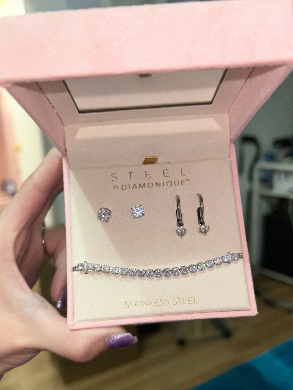 Steel by Diamonique Stainless Steel CZ Tennis Bracelet Earrings Gift Set - Picture 3 of 5